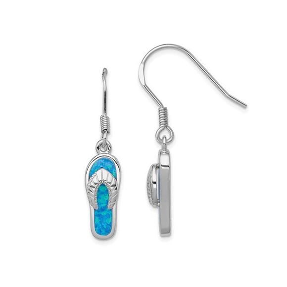 Lab-Created Synthetic Blue Opal Sandal Charm Earrings in Sterling Silver